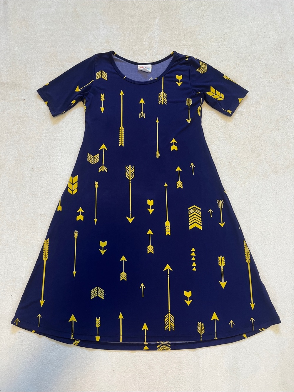 Lularoe | Navy Blue Dress with Golden Arrows Sz. 12